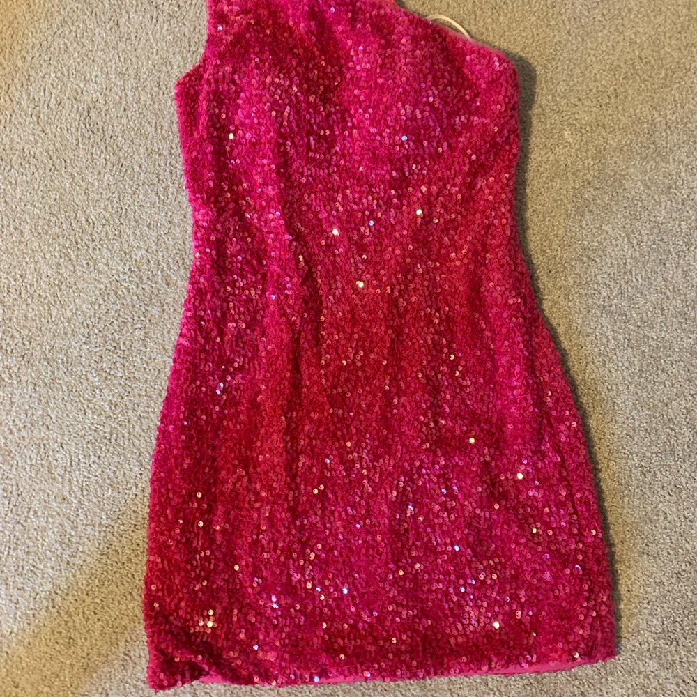 Pink Sequin One shoulder dress from Berlinova, size 8